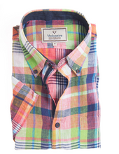Load image into Gallery viewer, VEDONEIRE&lt;BR&gt;
Short Sleeve Linen Shirt&lt;BR&gt;
Check Multi, Stripe&lt;BR&gt;
