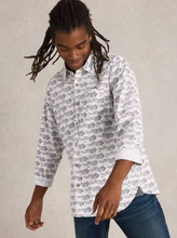 Load image into Gallery viewer, WHITE STUFF&lt;BR&gt;
Fish Print Shirt&lt;BR&gt;
White, Navy&lt;BR&gt;
