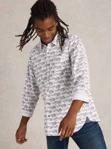 WHITE STUFF<BR>
Fish Print Shirt<BR>
White, Navy<BR>