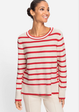 Load image into Gallery viewer, OLSEN&lt;BR&gt;
Striped Knit Sweater&lt;BR&gt;
Red, White&lt;BR&gt;

