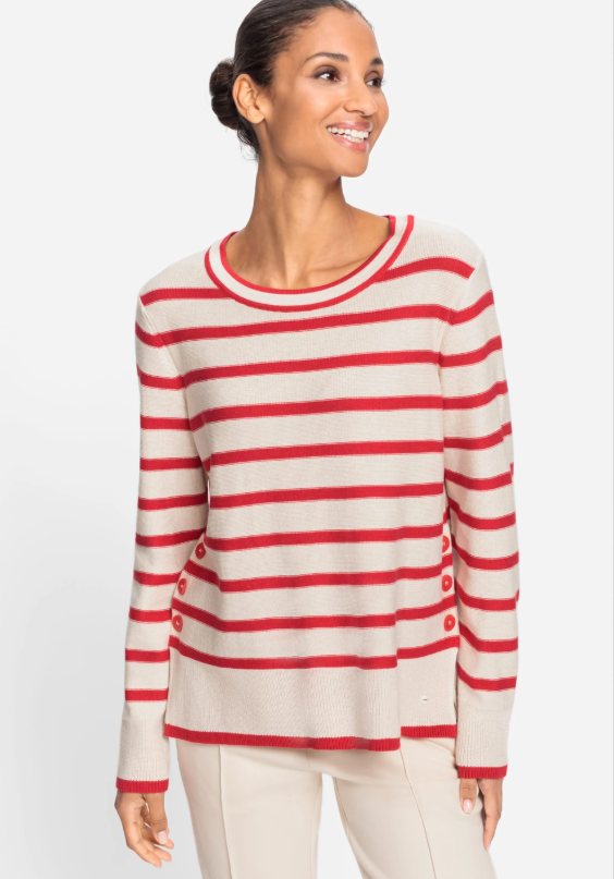 OLSEN<BR>
Striped Knit Sweater<BR>
Red, White<BR>