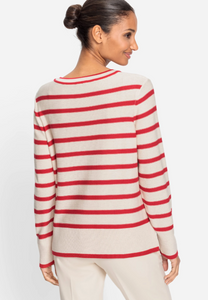 OLSEN<BR>
Striped Knit Sweater<BR>
Red, White<BR>