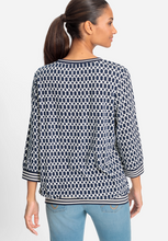 Load image into Gallery viewer, OLSEN&lt;BR&gt;
Keyhoe Print T Shirt&lt;BR&gt;
Navy/White&lt;BR&gt;
