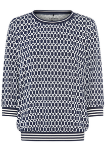 OLSEN<BR>
Keyhoe Print T Shirt<BR>
Navy/White<BR>