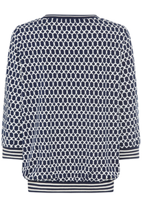 OLSEN<BR>
Keyhoe Print T Shirt<BR>
Navy/White<BR>