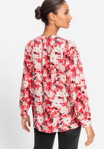 OLSEN<BR>
Floral Camo Tunic Blouse<BR>
Coral<BR>