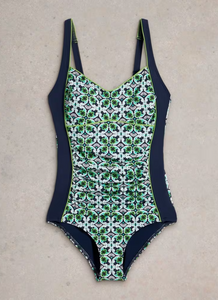 WHITE STUFF<BR>
Splash Control SwimSuit<BR>
Navy Multi/Print<BR>