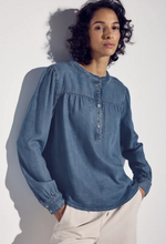 Load image into Gallery viewer, STREET ONE&lt;BR&gt;
Denim Blouse with Ruffles&lt;BR&gt;
Blue&lt;BR&gt;
