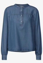 Load image into Gallery viewer, STREET ONE&lt;BR&gt;
Denim Blouse with Ruffles&lt;BR&gt;
Blue&lt;BR&gt;
