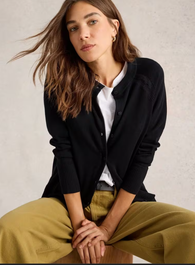 WHITE STUFF<BR>
Lulu Knitted Cardigan<BR>
Black<BR>