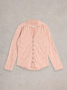 WHITE STUFF<BR>
Annie Broderie Jersey Shirt<BR>
Pink<BR>