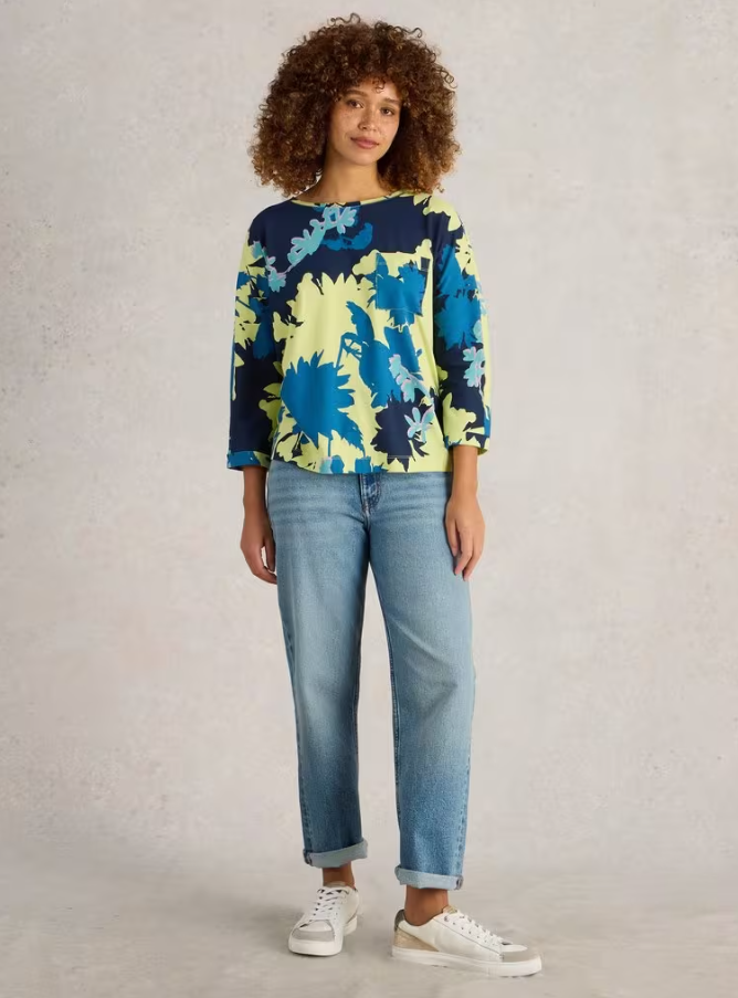 WHITE STUFF<BR>
Demi Dolman Tee<BR>
Yellow Print<BR>