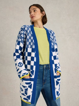 Load image into Gallery viewer, WHITE STUFF&lt;BR&gt;
Geo Mix Cardigan&lt;BR&gt;
Blue Multi&lt;BR&gt;
