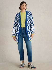 WHITE STUFF<BR>
Geo Mix Cardigan<BR>
Blue Multi<BR>