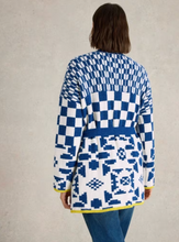 Load image into Gallery viewer, WHITE STUFF&lt;BR&gt;
Geo Mix Cardigan&lt;BR&gt;
Blue Multi&lt;BR&gt;
