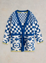 Load image into Gallery viewer, WHITE STUFF&lt;BR&gt;
Geo Mix Cardigan&lt;BR&gt;
Blue Multi&lt;BR&gt;
