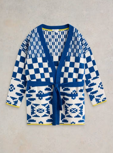 WHITE STUFF<BR>
Geo Mix Cardigan<BR>
Blue Multi<BR>