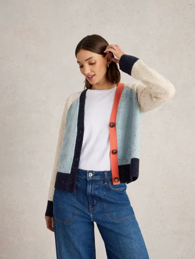WHITE STUFF<BR>
ColourBlock Wool Jumper<BR>
Blue Multi<BR>