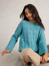 Load image into Gallery viewer, WHITE STUFF&lt;BR&gt;
Cable Neo Funnel Knit Jumper&lt;BR&gt;
Blue&lt;BR&gt;
