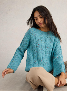 WHITE STUFF<BR>
Cable Neo Funnel Knit Jumper<BR>
Blue<BR>