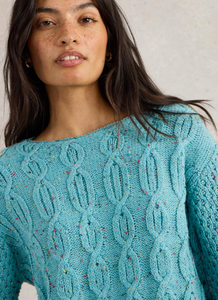 WHITE STUFF<BR>
Cable Neo Funnel Knit Jumper<BR>
Blue<BR>