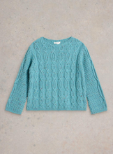 Load image into Gallery viewer, WHITE STUFF&lt;BR&gt;
Cable Neo Funnel Knit Jumper&lt;BR&gt;
Blue&lt;BR&gt;
