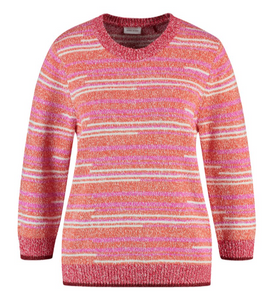 GERRY WEBER<BR>
Textured Jumper with Stripes<BR>
Red/Orange<BR>