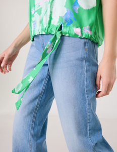 TAIFUN<BR>
Print Blouse with Drawstring<BR>
Green<BR>