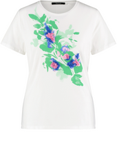 Load image into Gallery viewer, TAIFUN&lt;BR&gt;
T Shirt with Flower Applique&lt;BR&gt;
White/Green&lt;BR&gt;
