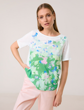 Load image into Gallery viewer, TAIFUN&lt;BR&gt;
Short Sleeve Top with Flower Print&lt;BR&gt;
White/Green&lt;BR&gt;
