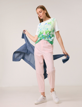Load image into Gallery viewer, TAIFUN&lt;BR&gt;
Short Sleeve Top with Flower Print&lt;BR&gt;
White/Green&lt;BR&gt;
