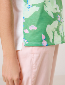 TAIFUN<BR>
Short Sleeve Top with Flower Print<BR>
White/Green<BR>