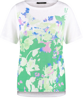 Load image into Gallery viewer, TAIFUN&lt;BR&gt;
Short Sleeve Top with Flower Print&lt;BR&gt;
White/Green&lt;BR&gt;
