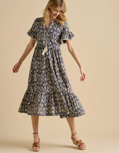 BRAKEBURN<BR>
Arrows Dress<BR>
Navy/Cream<BR>