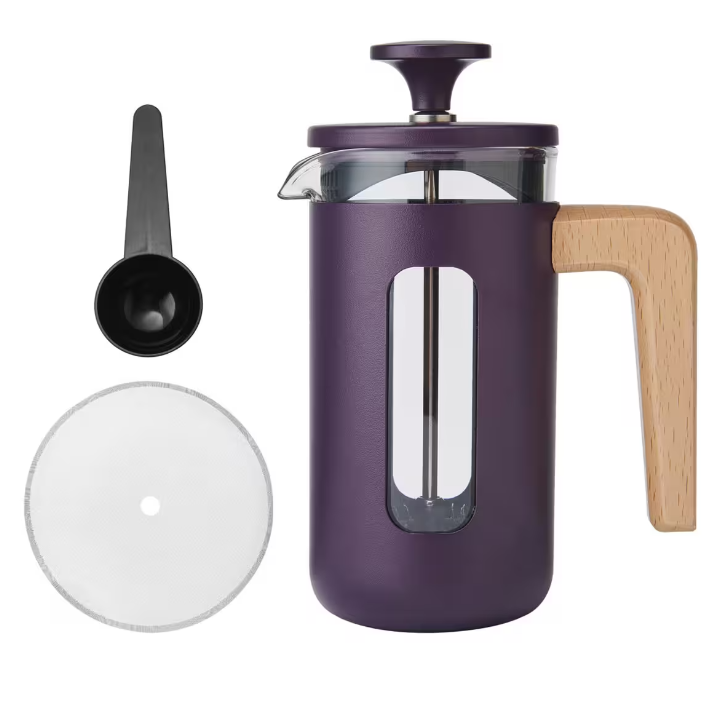 LA CAFETIERE<Br>
Pisa 3 Cup Cafetiere Wood Handle<BR>
Purple<BR>