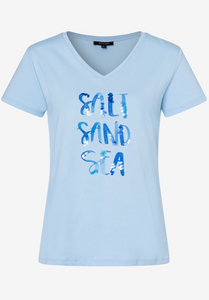 MORE AND MORE<BR>
T-Shirt with Prints and Sequins<BR>
Sky<BR>