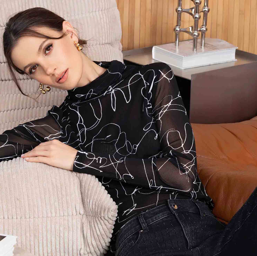 PERUZZI<BR>
Alison Sheri Mesh Top<BR>
Black/ White<BR>