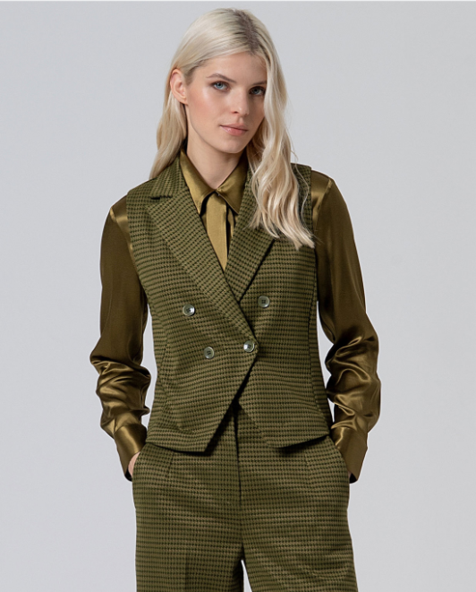 SURKANA<BR>
Houndstooth WaistCoat<BR>
Green<BR>