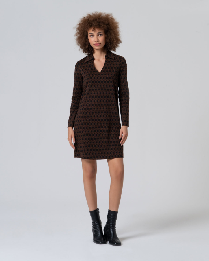SURKANA<BR>
V Neck Dress<BR>
Black/Brown<BR>