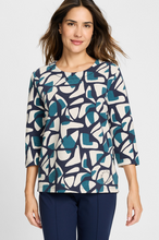 Load image into Gallery viewer, OLSEN&lt;BR&gt;
Sweatshirt with All over Print&lt;BR&gt;
Teal&lt;BR&gt;
