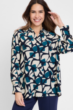 Load image into Gallery viewer, OLSEN&lt;BR&gt;
Blouse with All over Print&lt;BR&gt;
Teal&lt;BR&gt;
