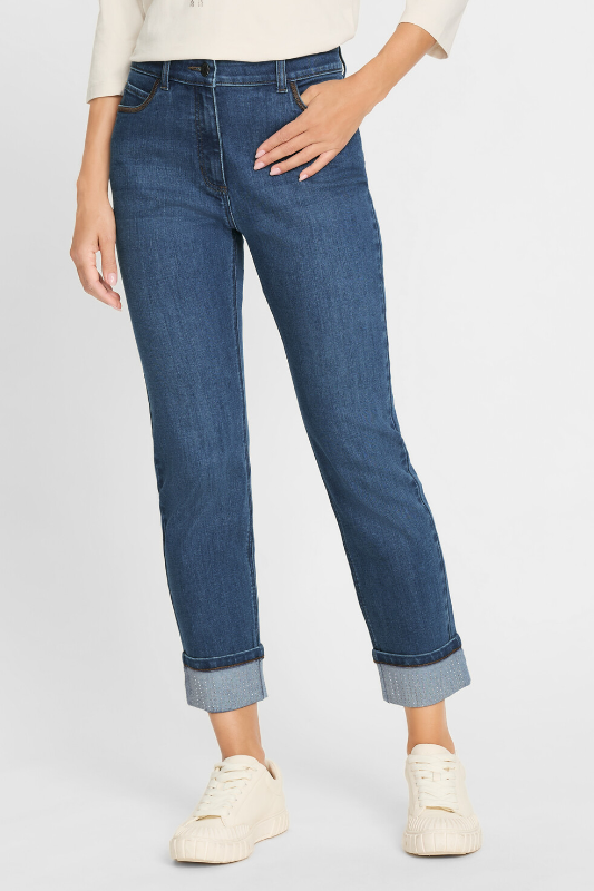 OLSEN<BR>
Denim Jeans in Cropped Style<BR>
Blue<BR>