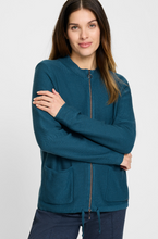 Load image into Gallery viewer, OLSEN&lt;BR&gt;
Knit Cardigan with Zipper&lt;BR&gt;
Teal&lt;BR&gt;

