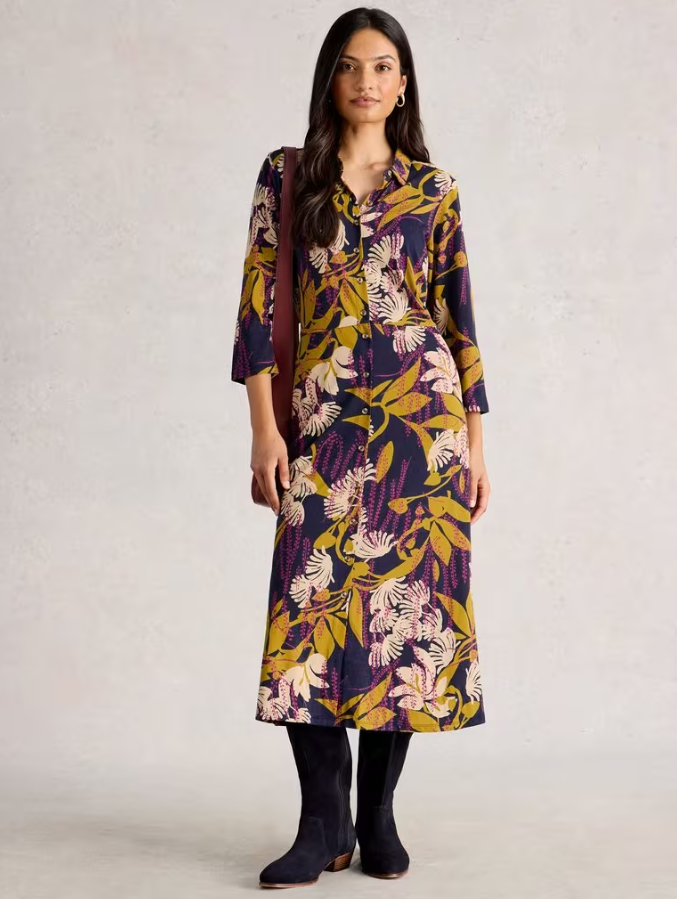 WHITE STUFF<BR>
Rua Shirt Dress<BR>
Navy Multi<BR>