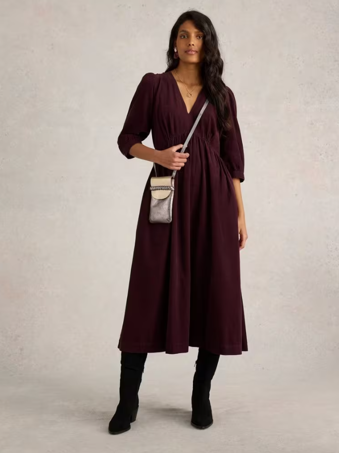 WHITE STUFF<BR>
Lucy Cord Dress<BR>
Dark Plum<BR>