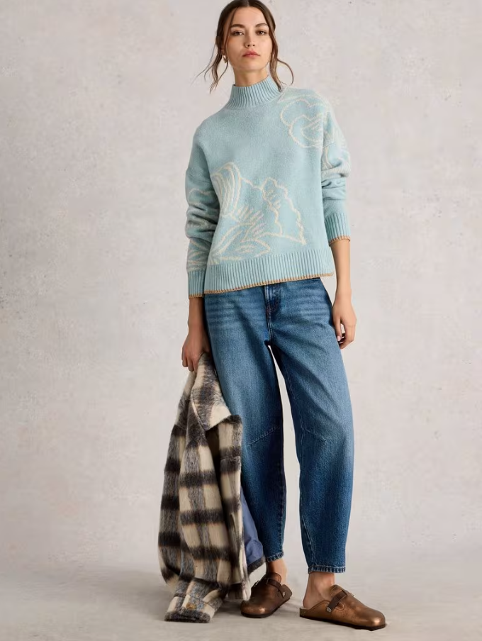 WHITE STUFF<BR>
Fenella Floral Jumper<BR>
Blue Multi<BR>