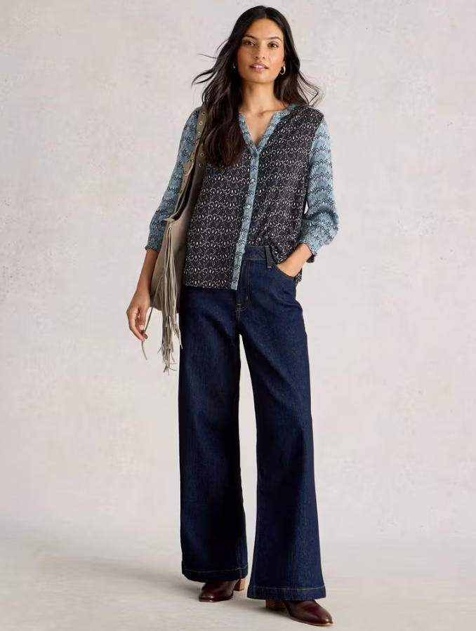 WHITE STUFF<BR>
May Mixed Print Top<BR>
Blue Multi<BR>