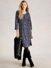 Load image into Gallery viewer, WHITE STUFF&lt;BR&gt;
Tallie Jersey V Neck Dress&lt;BR&gt;
Navy Print&lt;BR&gt;
