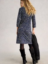 Load image into Gallery viewer, WHITE STUFF&lt;BR&gt;
Tallie Jersey V Neck Dress&lt;BR&gt;
Navy Print&lt;BR&gt;

