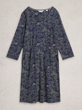 Load image into Gallery viewer, WHITE STUFF&lt;BR&gt;
Tallie Jersey V Neck Dress&lt;BR&gt;
Navy Print&lt;BR&gt;
